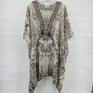 DIA Collection Coverup One Size Cream Embellished Tassel Kaftan Tunic Top Beach